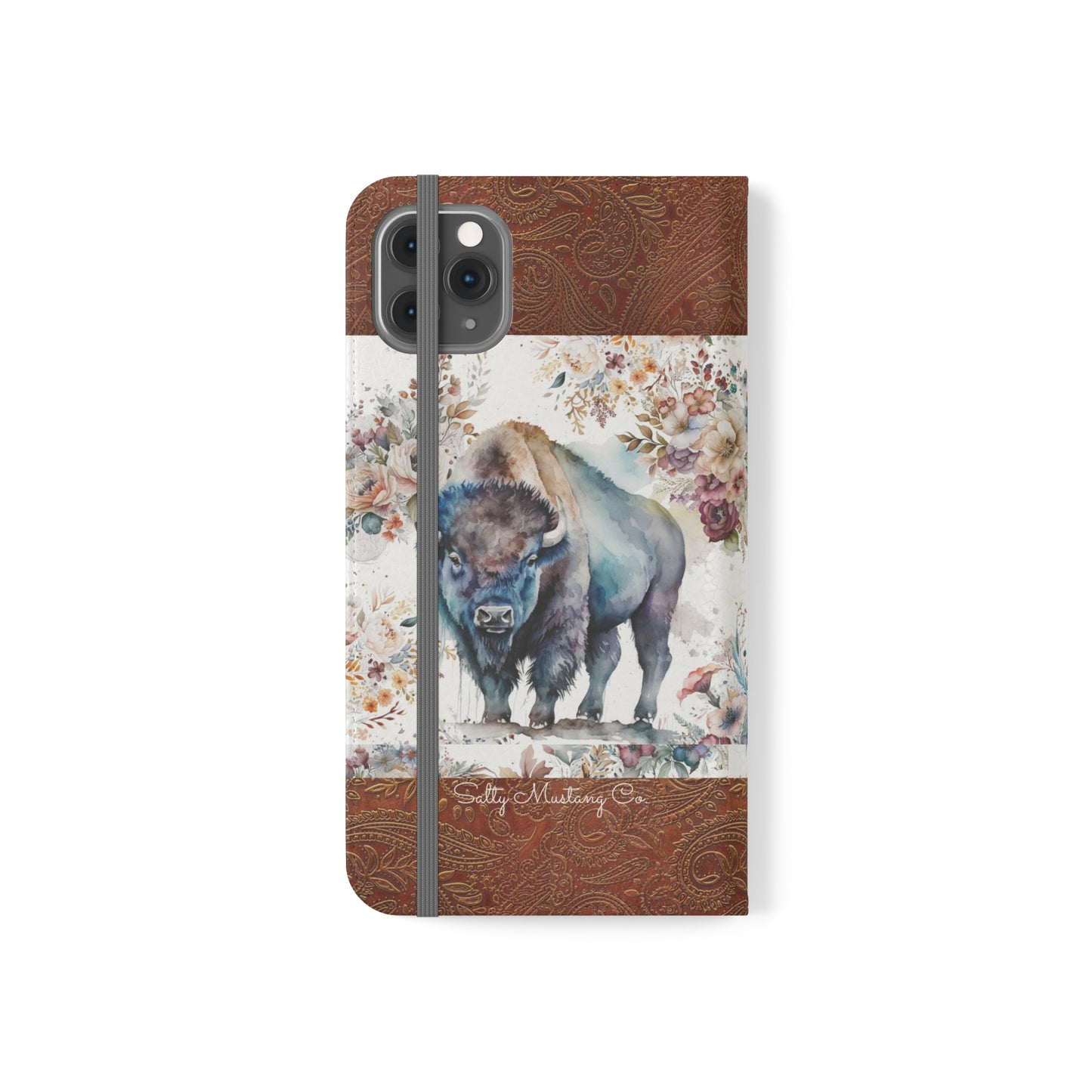 Buffalo Rose Leather Print iPhone Flip Cases