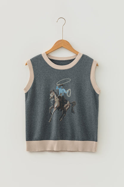 Western Colorblock Sleeveless Knit Vest