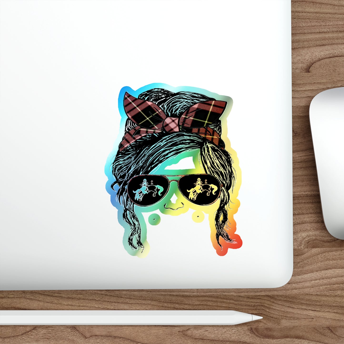 Salty Mustang Co. Heidi Messy Bun Holographic Die-cut Stickers