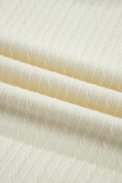Cable Knit Textured V-Neck Short Sleeve T-Shirt