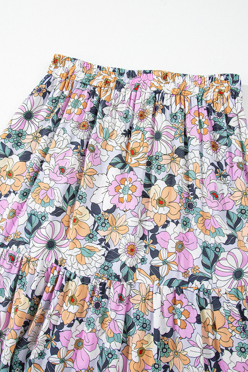 Boho Floral Side Slit Tiered Maxi Skirt