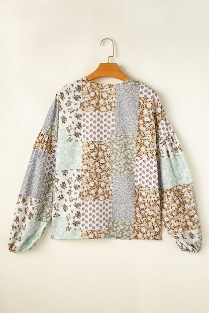 Floral Patchwork Long Puff Sleeve Shirt