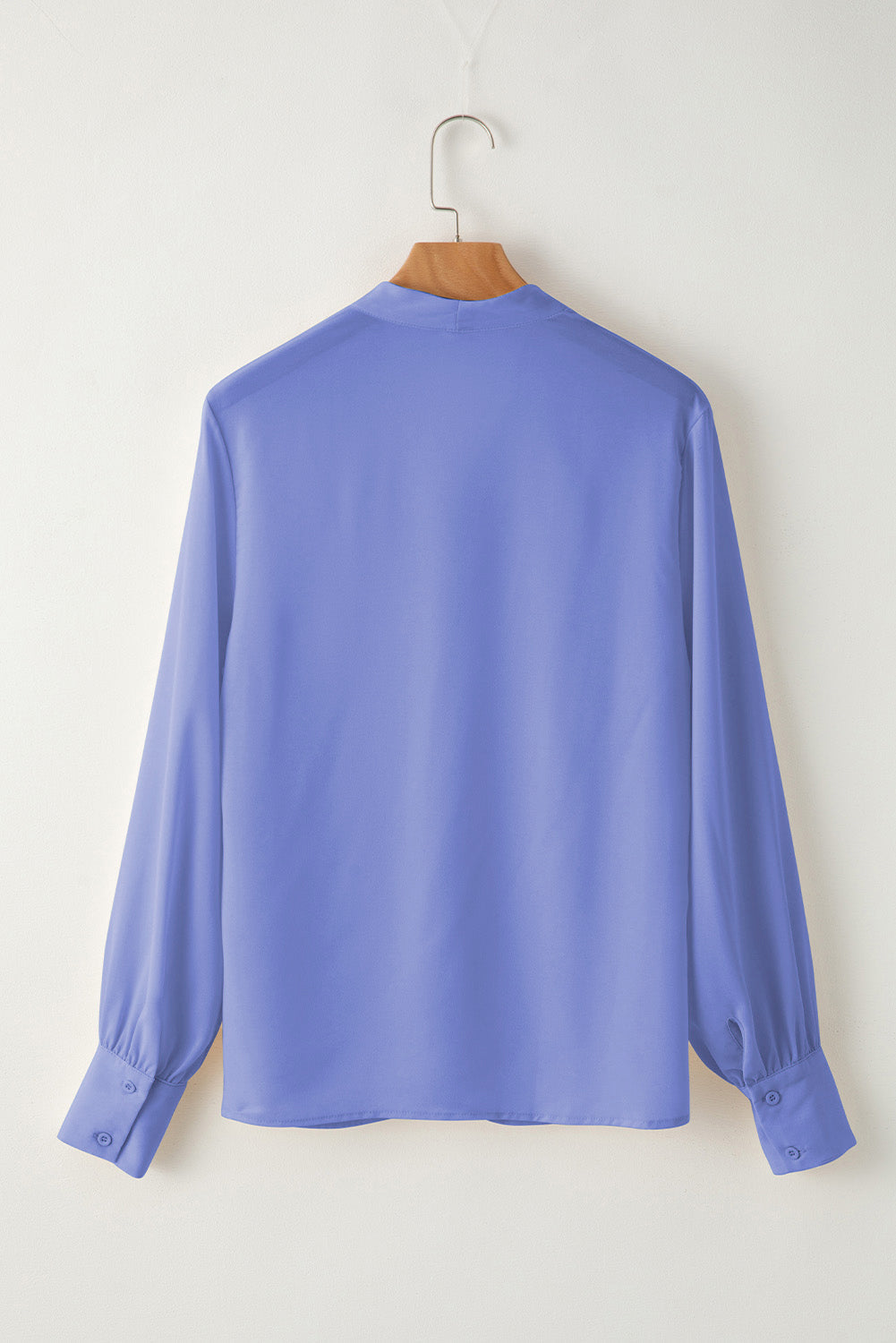 Solid Pleated V-Neck Long Sleeve Blouse