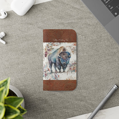 Buffalo Rose Leather Print iPhone Flip Cases