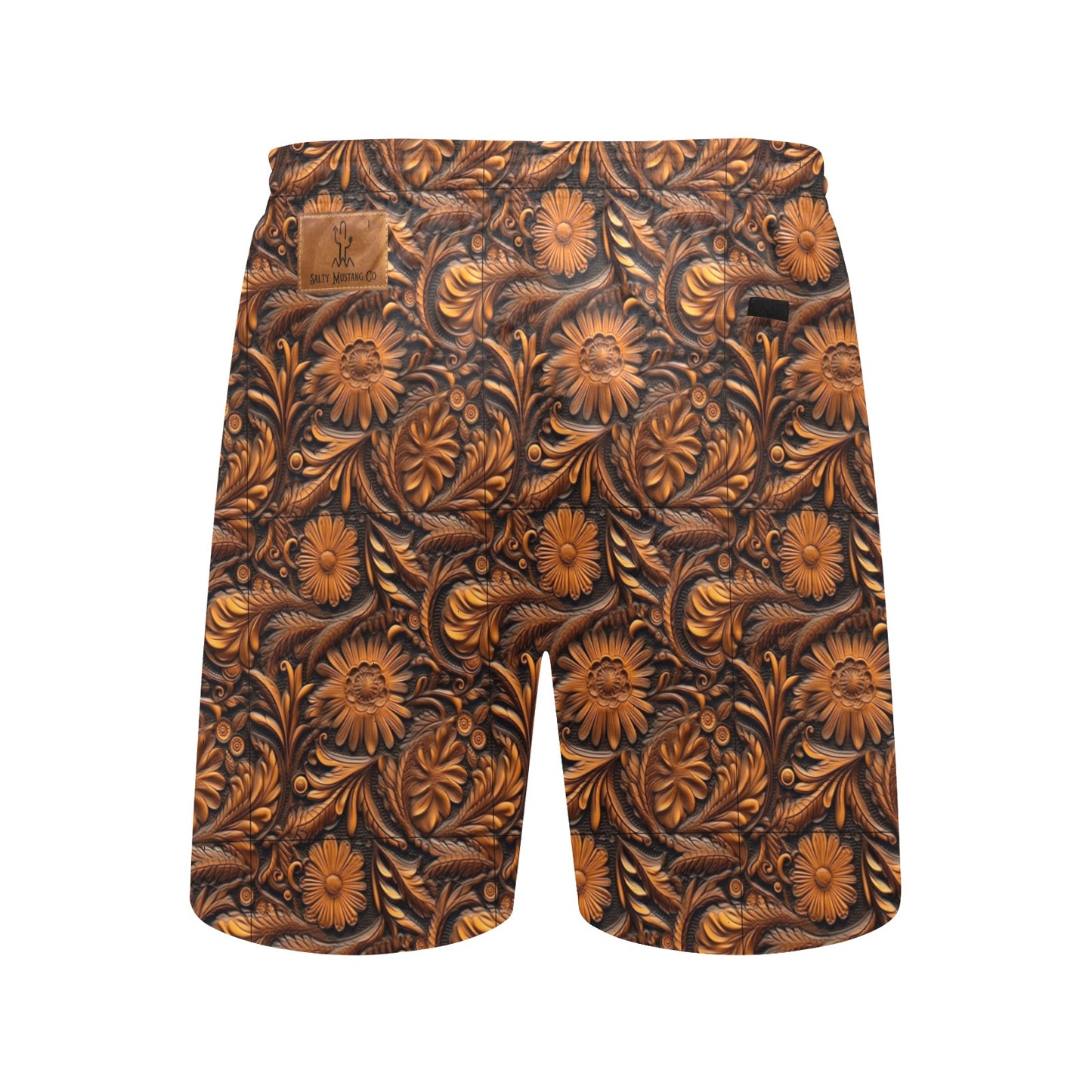 Leather Floral Mid-Length Beach Shorts