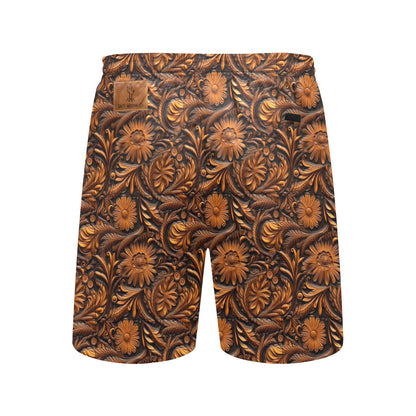 Leather Floral Mid-Length Beach Shorts