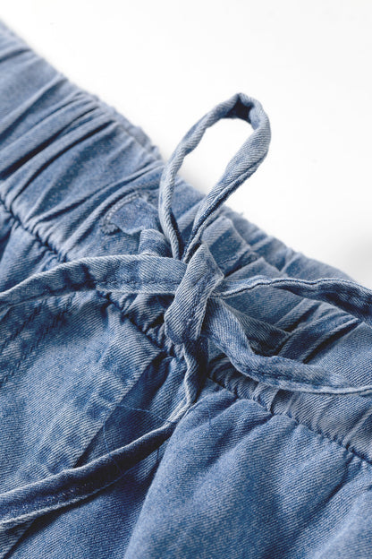 Plus Size Tiered Raw Edge Ruffle Denim Pants