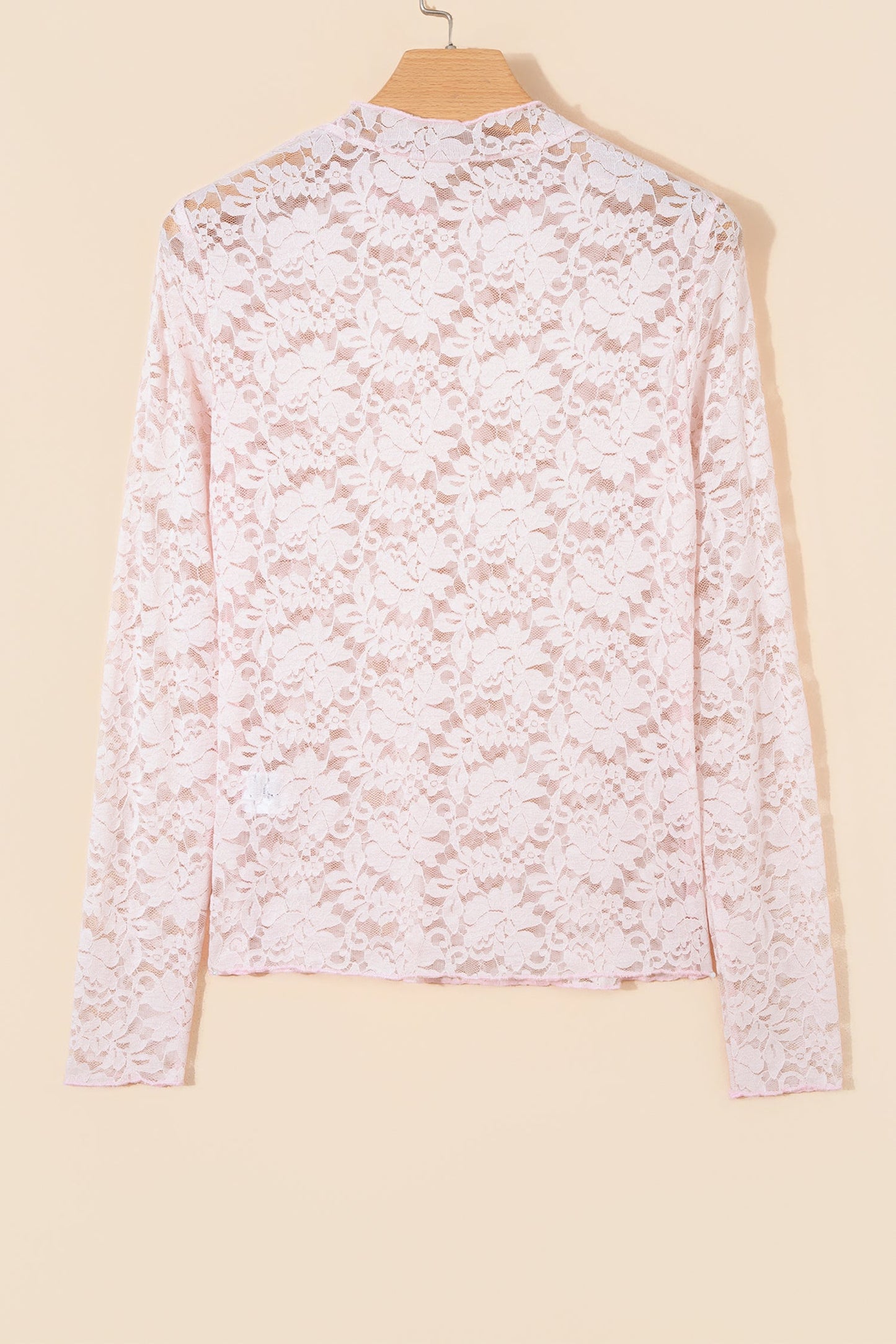 Floral Lace Long Sleeve Stand Neck Pullover Top