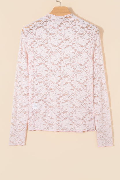 Floral Lace Long Sleeve Stand Neck Pullover Top