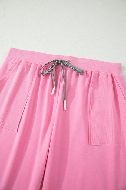 Plus Size Solid V-Neck Tee & Drawstring Pants Set