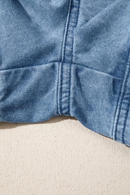 Solid Denim Smocked Elastic Waist Shorts