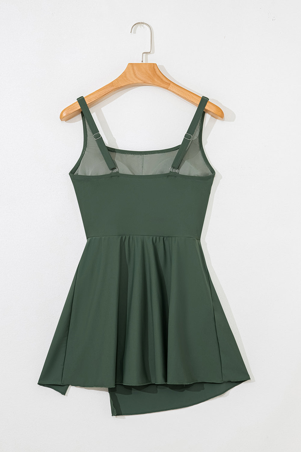Solid Wrap Tie Waist Square Neck Swim Dress