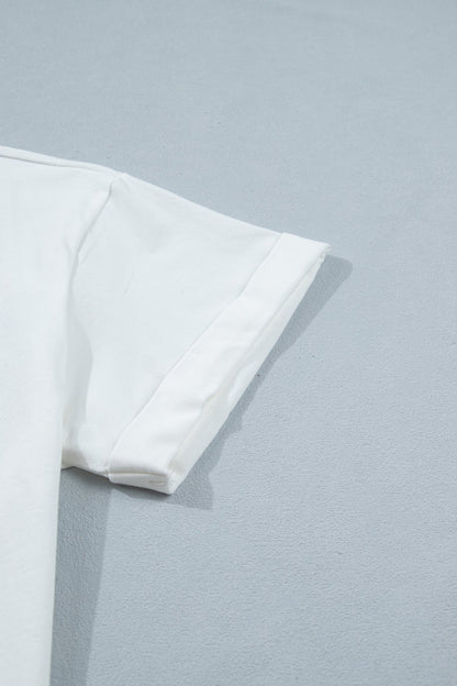 Solid Asymmetric Lace Hem Patchwork T-Shirt