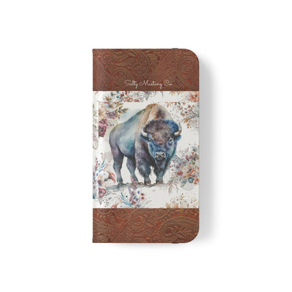 Buffalo Rose Leather Print iPhone Flip Cases