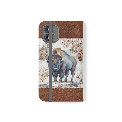 Buffalo Rose Leather Print iPhone Flip Cases