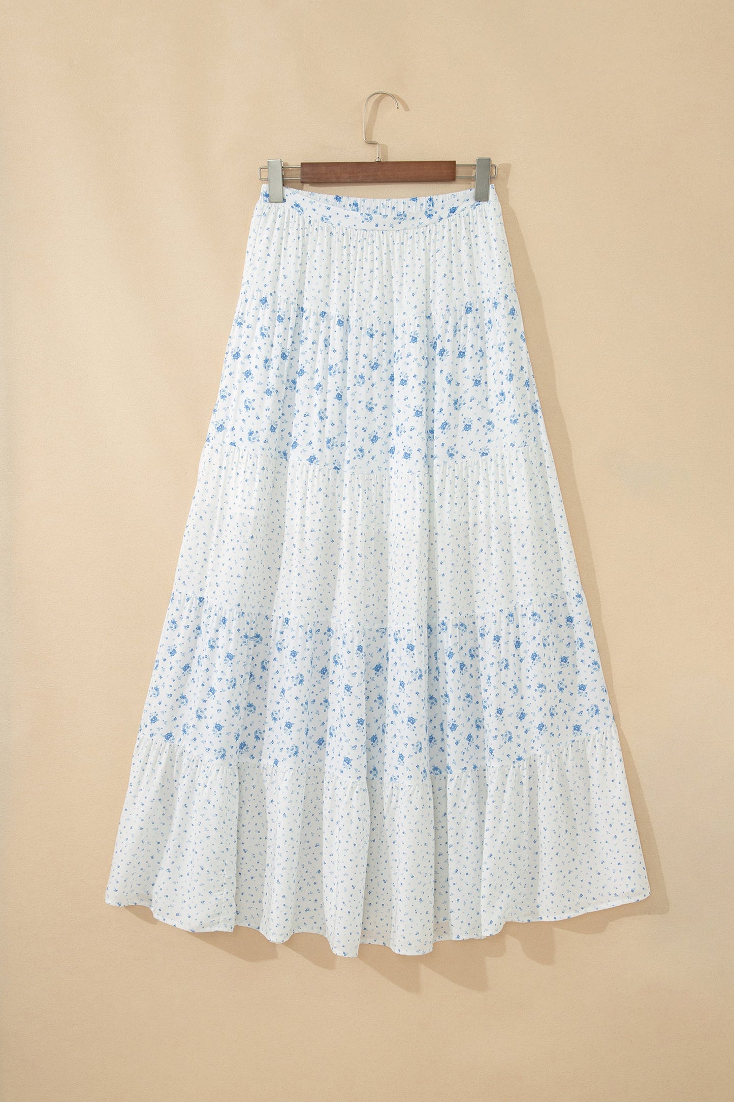 Floral Patchwork High Waist Tiered Maxi Skirt