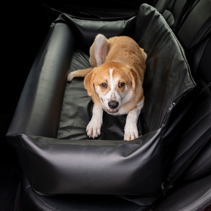 PupProtector™ Faux Cool-to-Touch Vegan Leather Memory Foam Dog Car Bed -  Black