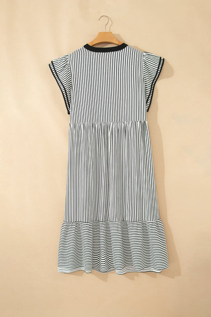 Plus Size Stripe Flutter Sleeve V-Neck Maxi Dress