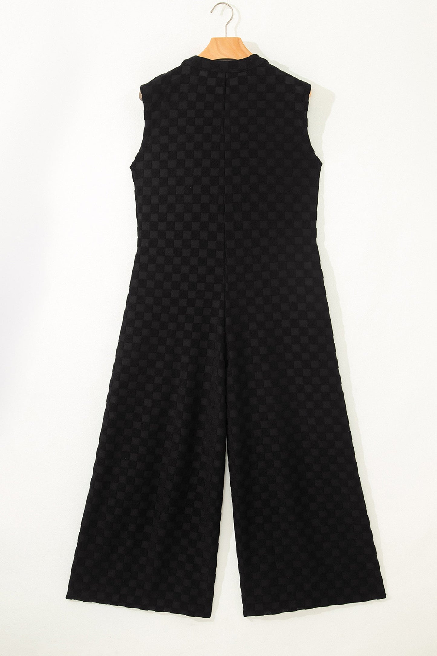 Checker Textured Sleeveless Wide Leg Jumpsuit