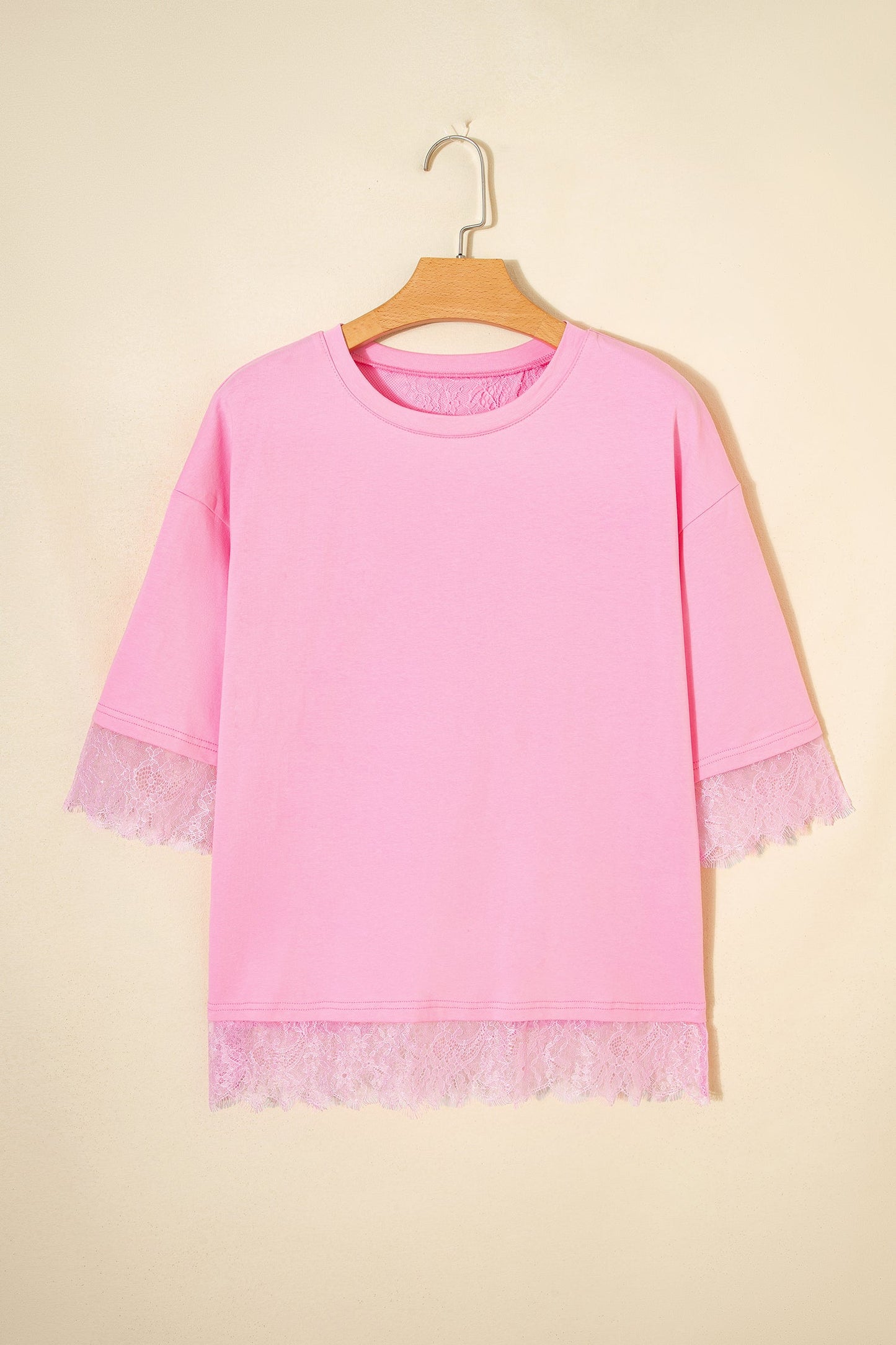 Floral Eyelash Lace Patchwork 3/4 Sleeve Tee