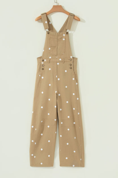 Polka Dot Denim Barrel Leg Overalls Jumpsuit