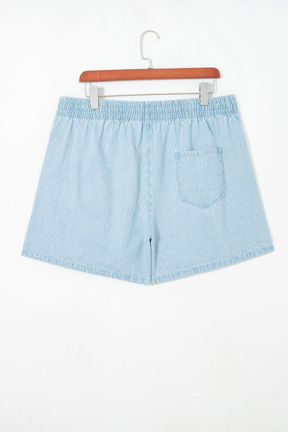 Plus Size Stripe Denim Contrast Drawstring Shorts