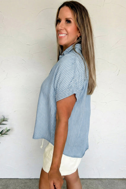 Stripe Cuffed Short Sleeve Button Up Shirt