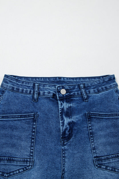 Denim Frayed Hem Cropped Straight Leg Jeans