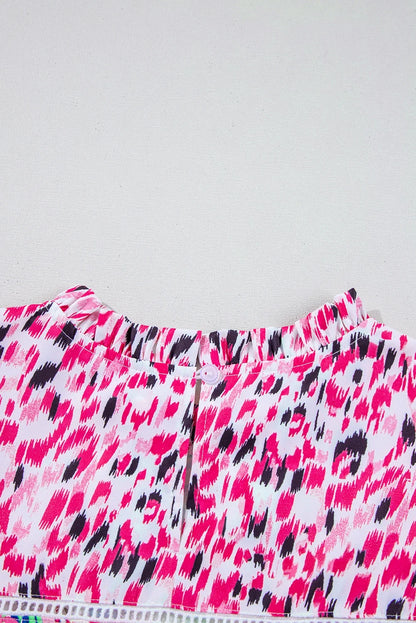 Floral Patchwork Ruffle Cap Sleeve Blouse