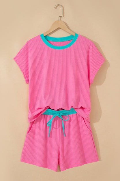 Colorblock Trim Ribbed Top & Shorts Set