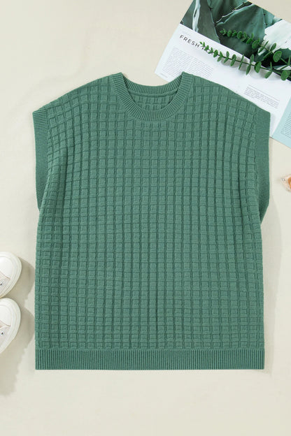 Plus Size Solid Textured Knit Short Sleeve Top