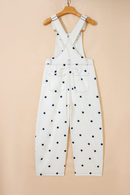 Polka Dot Denim Barrel Leg Overalls Jumpsuit