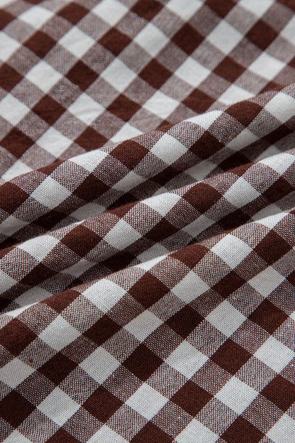Gingham Plaid Zipped Cinched Waist Maxi Dress