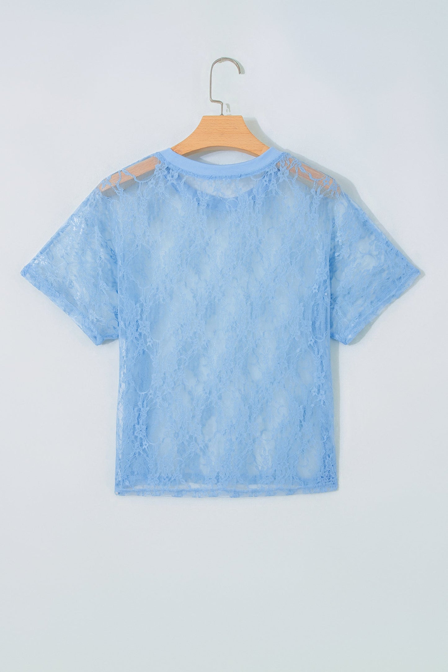 Solid Sheer Lace Short Sleeve Boxy Tee