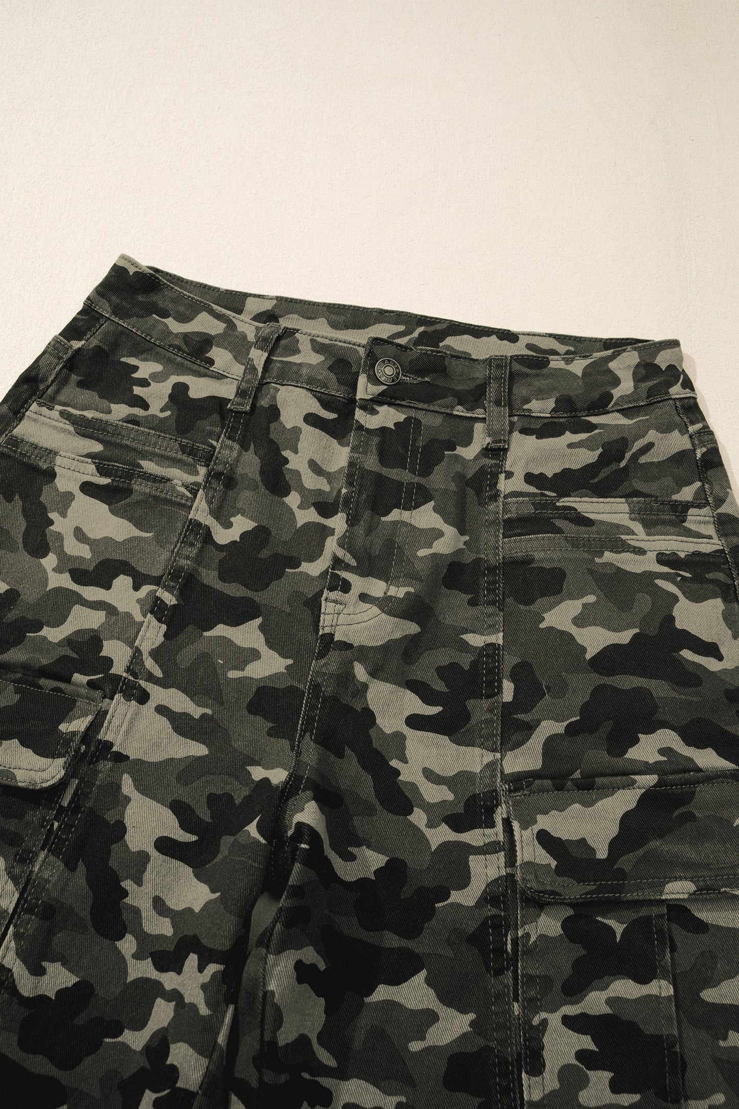 Camo Denim Cargo Pocket Wide Leg Pants