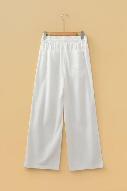 Solid Buttoned Drawstring Waist Pleated Wide Leg Pants