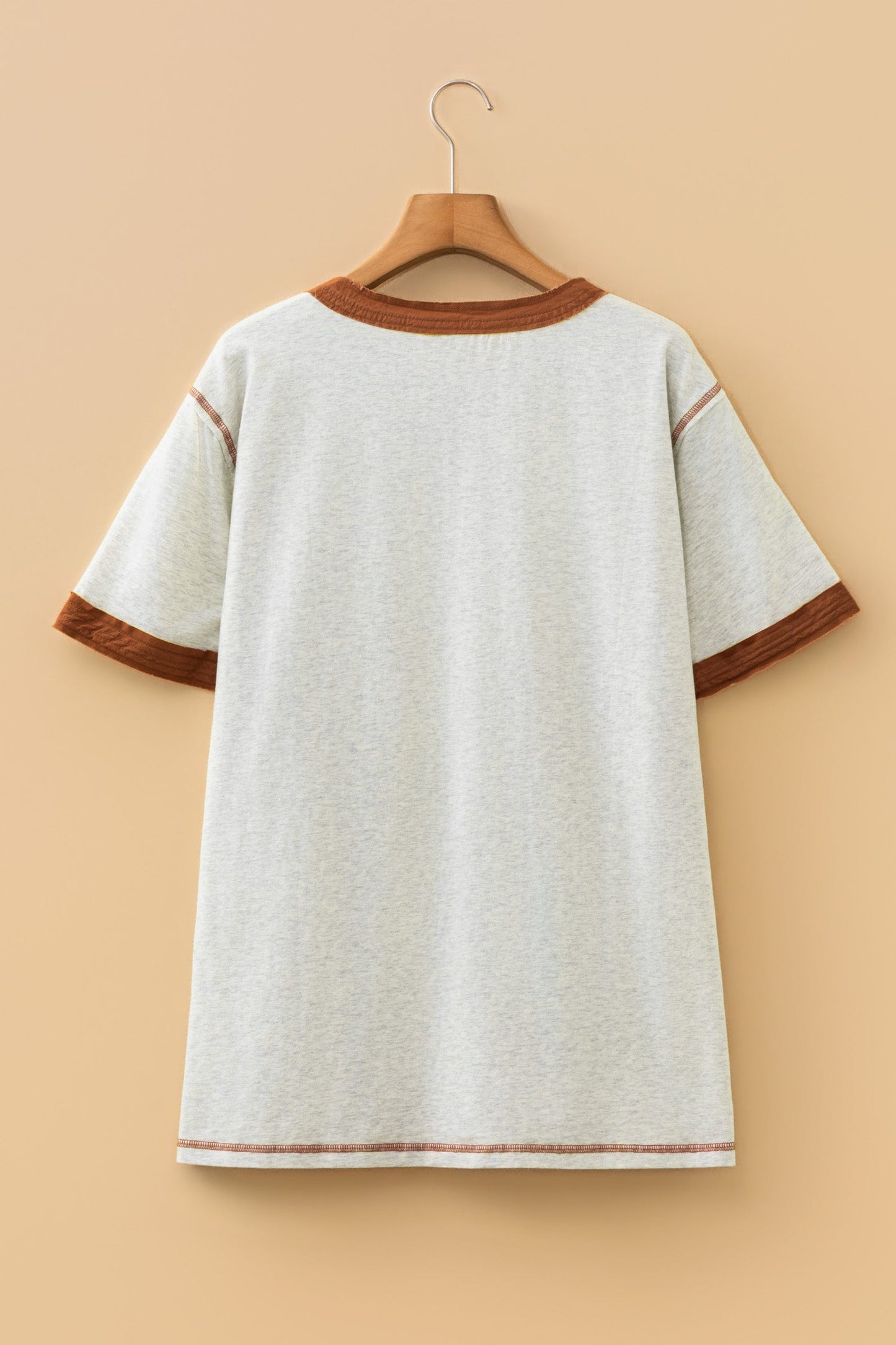 Plus Size Colorblock Distressed Short Sleeve Henley Tee