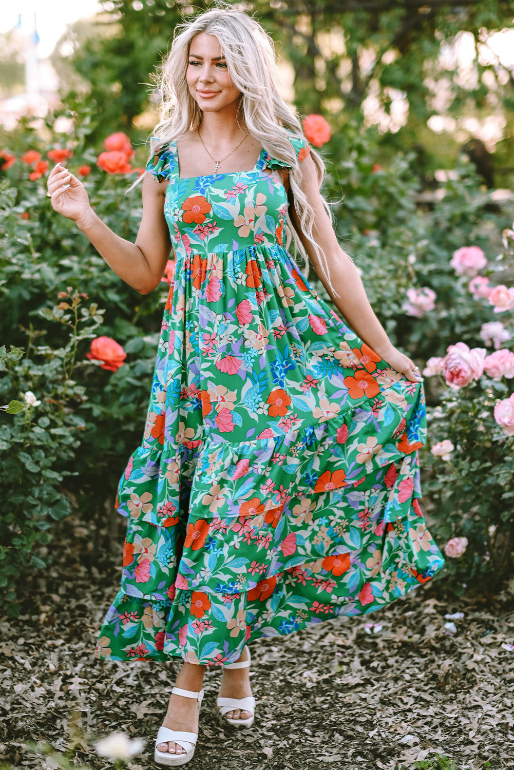 Floral Sleeveless Ruffle Tiered Maxi Dress