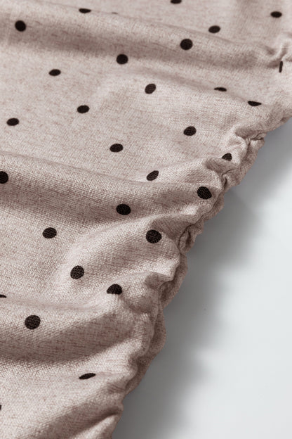 Polka Dot Boat Neck Long Sleeve Ruched T-Shirt
