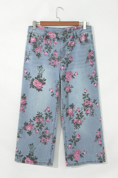 Plus Size Floral Ankle Length Loose Jeans