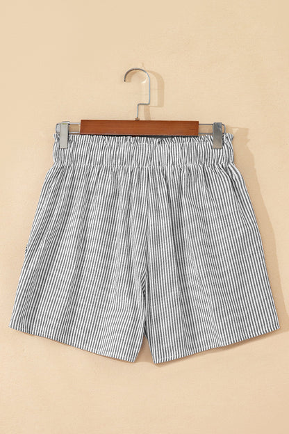 Stripe Lace-Up Elastic Waist Pocketed Shorts