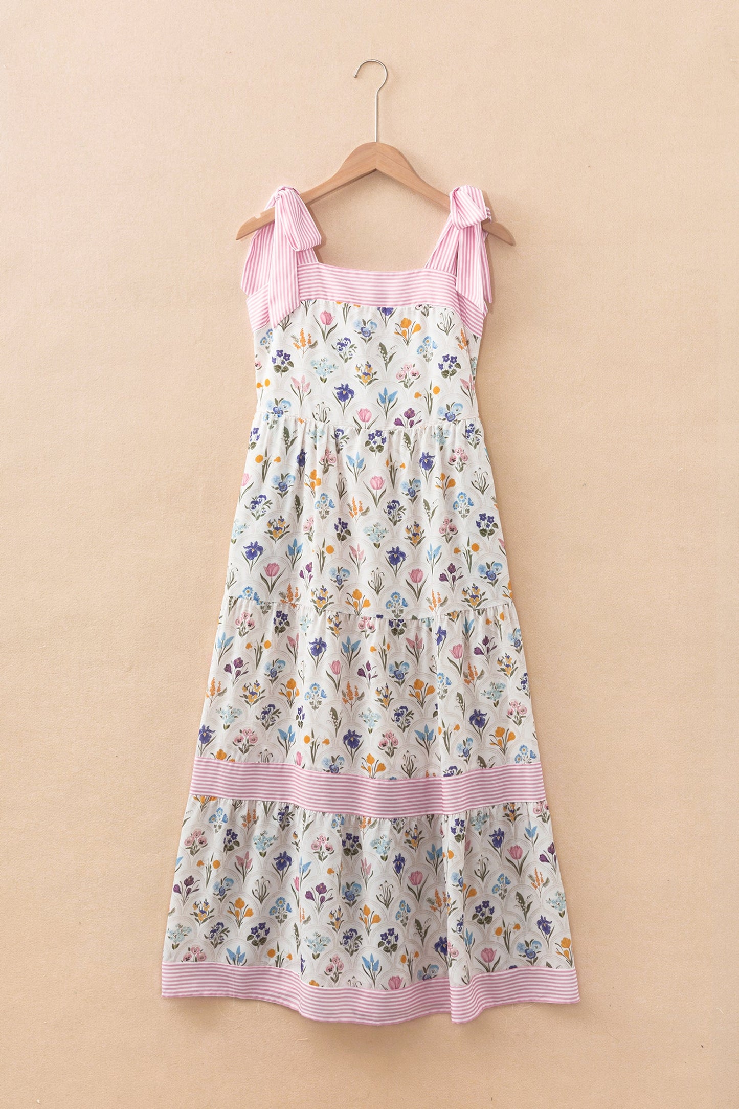 Floral Stripe Detail Knot Strap Maxi Dress