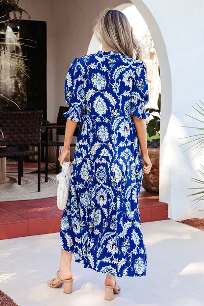 Floral Frilled Collar Puff Sleeve Maxi Dress