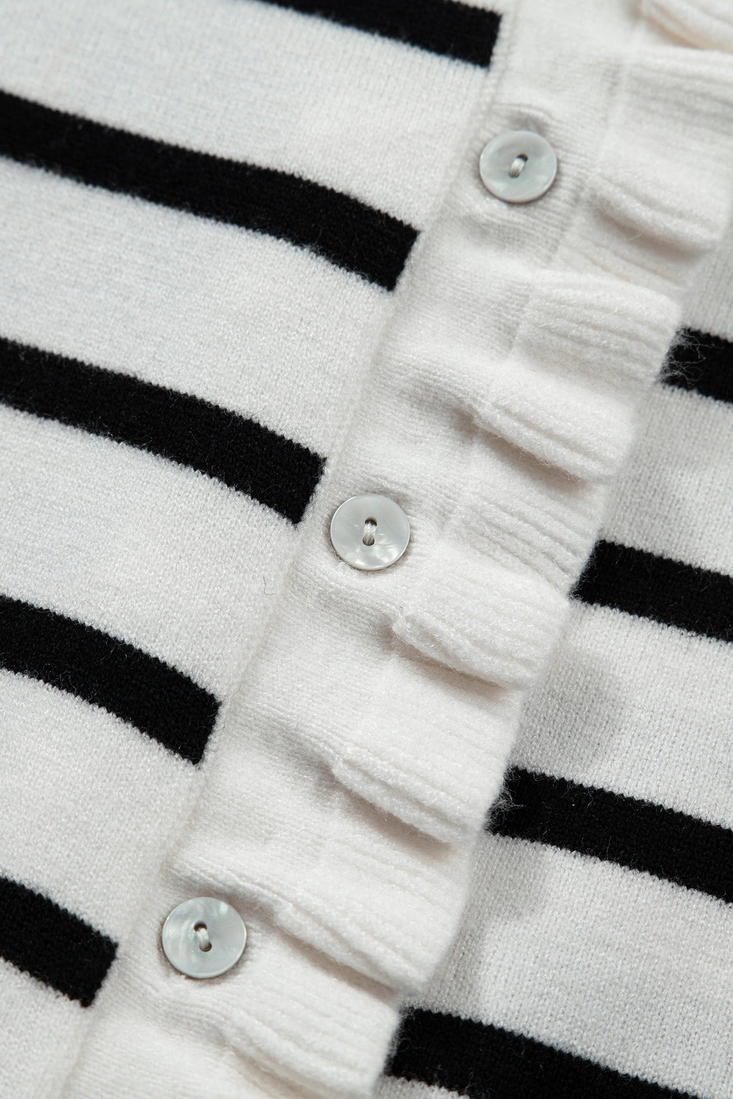 Stripe Ruffle Knit Short Sleeve Buttoned Cardigan
