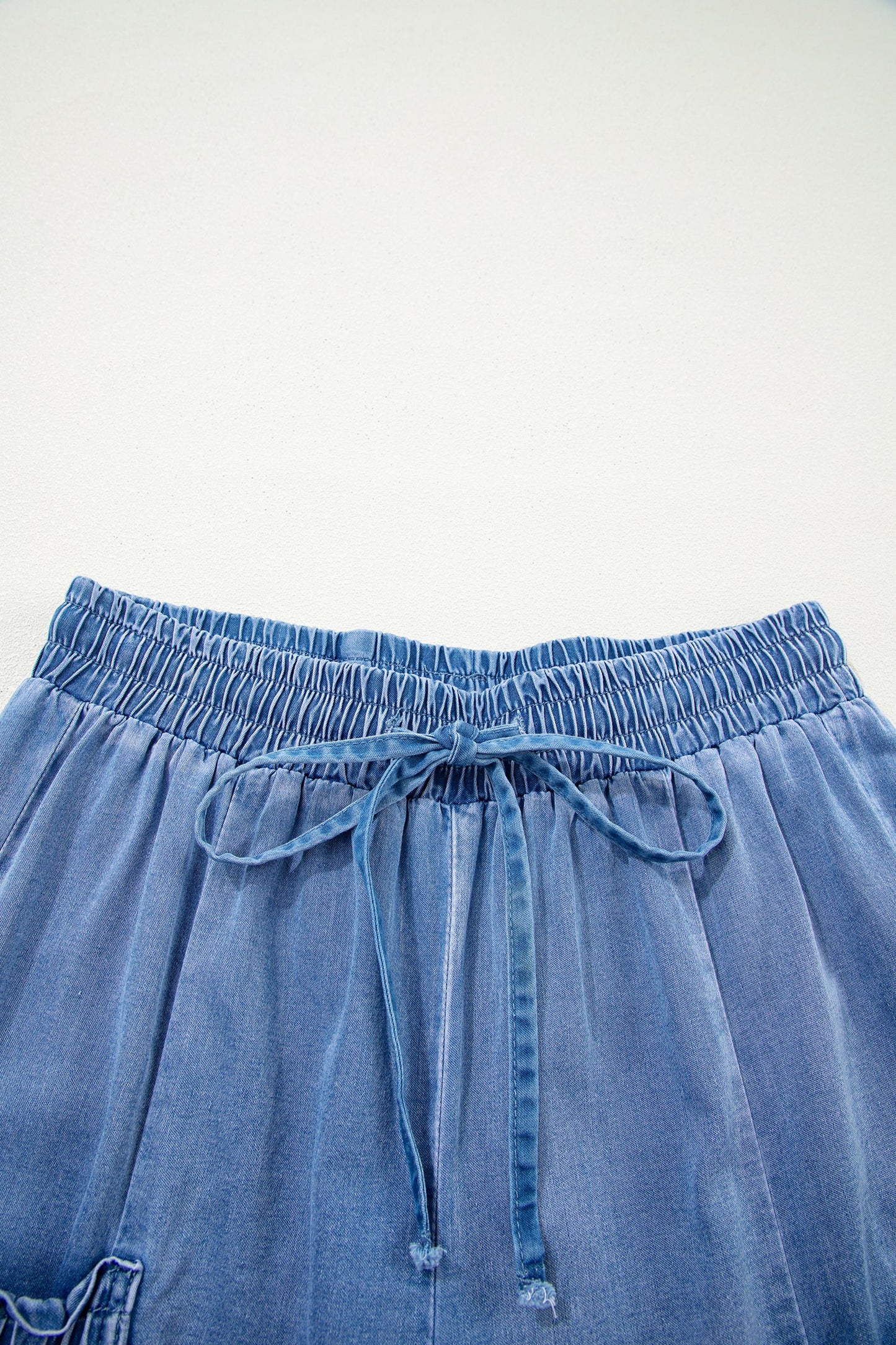 Denim Drawstring Pocket Elastic Waist Loose Pants