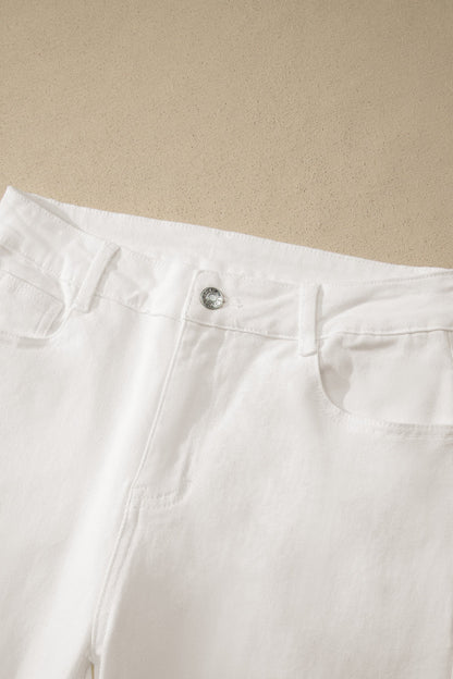 Solid Denim Rolled Cuffs Bermuda Shorts