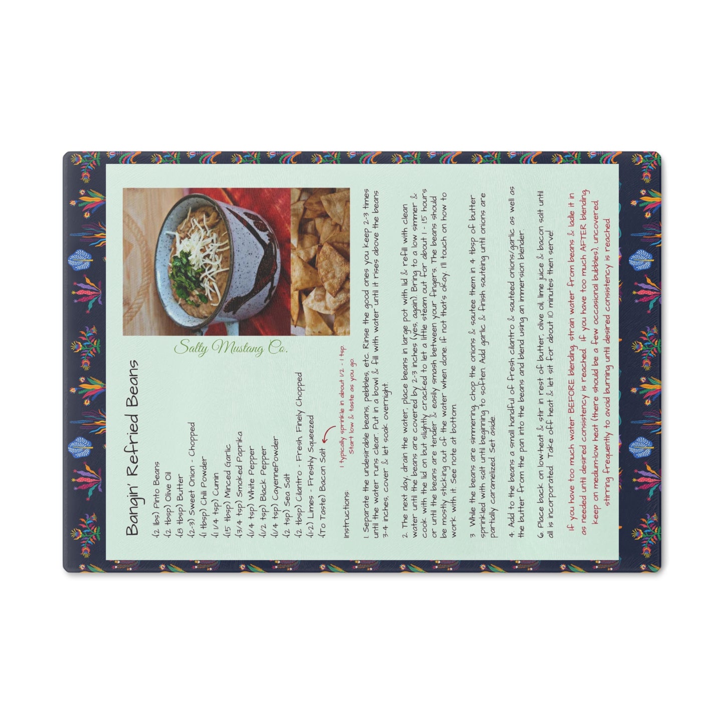 Highland Queen Ranch Bangin' Refried Beans Recipe Mexican Pattern Cutting Board