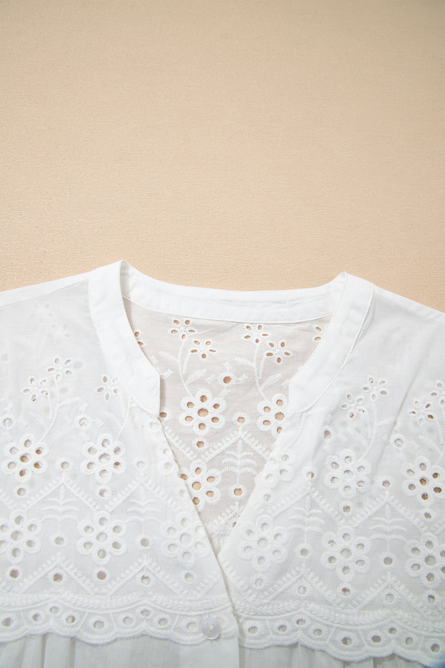 Flower Eyelet Embroidered Patchwork Sheer Shirt