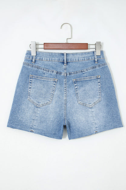 Acid Wash Denim Raw Hem Shorts