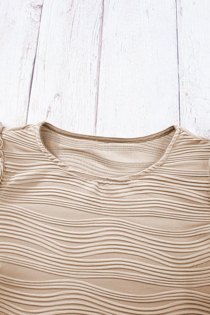 Wavy Textured Ruffle Short Sleeve Top